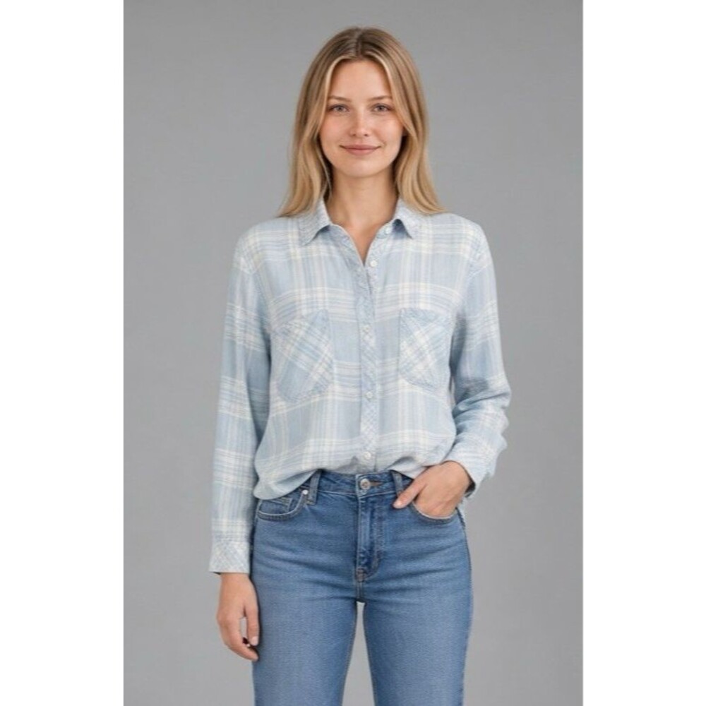 Rails NEW womens premium powder blue plaid long sleeve shirt Medium